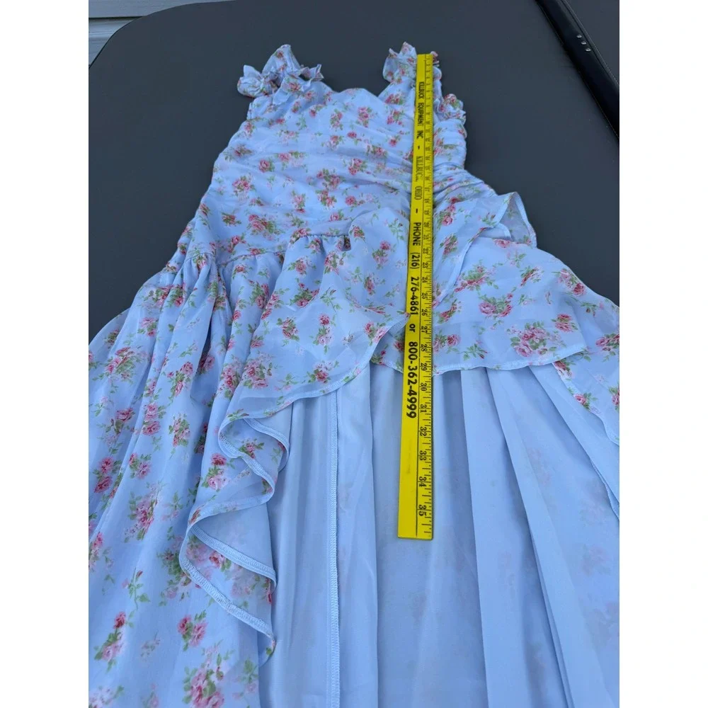 Abercrombie & Fitch Floral High-Low Ruffle Maxi Dress Blue Pink Size M feminine